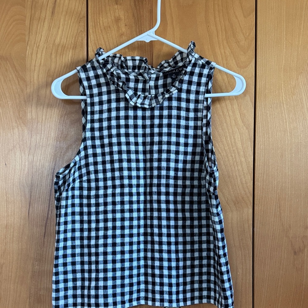 J. Crew Black and White Gingham Sleeveless Blouse